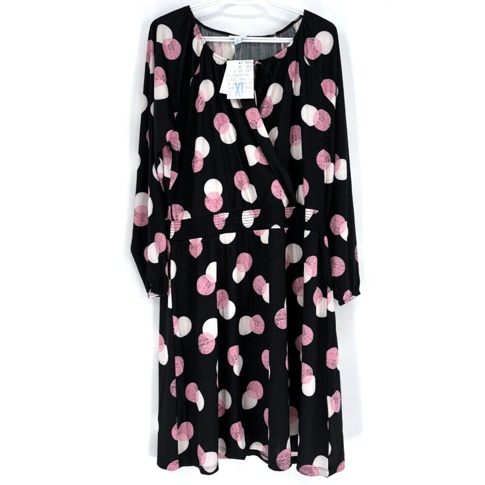 NWT LULAROE Jody Stretch Black Pink Polka Dot Summer Dress Pockets Sz XL